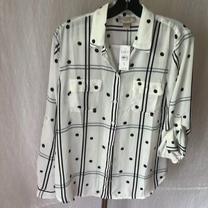 Anne Taylor loft in  ivory black and light denim blue color stripe dot silky